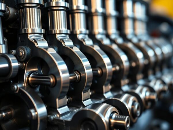 Moteur diesel avec pistons et vilebrequin en gros plan.