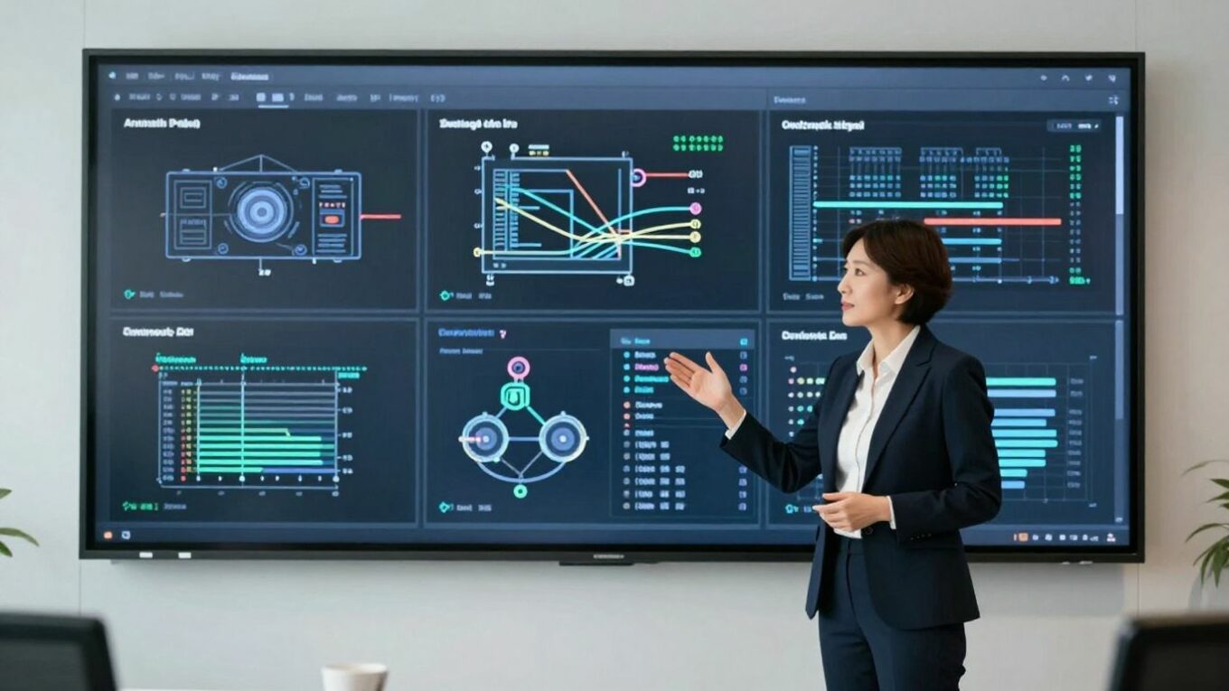 Consultant audiovisuel travaillant dans un bureau moderne.